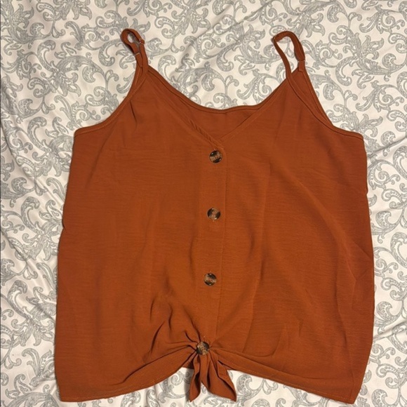 BLENCOT Tops - Brown and Orange Tie Front Buttoned Camisole